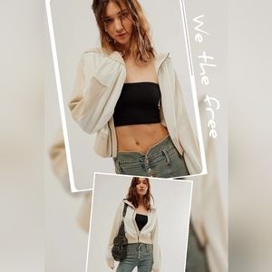 Free People We The Free Track Zip Up Jacket  Size Small Color Cream
